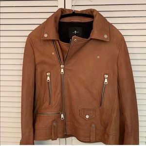 Brown Motorcycle Leather Biker Jacket 7of all Mankind